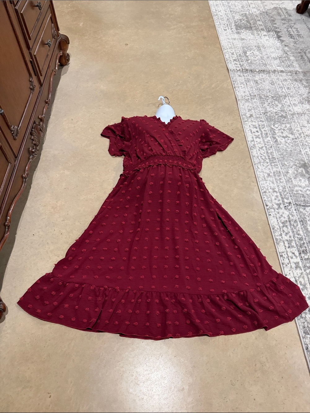 Burgundy Textured Midi Dress